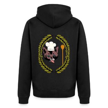Laurel Wreath Gourmet Chef Cat Wooden Spoon Hunger - Unisex Premium Organic Zip Hoodie - black - Back - Nico (187cm)