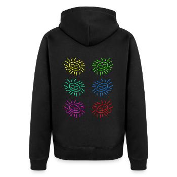 sun sticker yellow red - Unisex Premium Bio Zip Hoodie - Schwarz - Hinten - Nico (187cm)