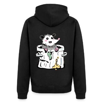 Opossum im Müll - Unisex Premium Bio Zip Hoodie - Schwarz - Hinten - Nico (187cm)