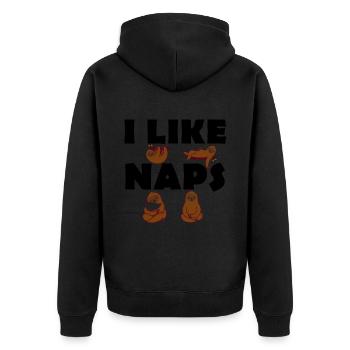 I like Naps - Faultiere - Langschläfer - Unisex Premium Bio Zip Hoodie - Schwarz - Hinten - Nico (187cm)