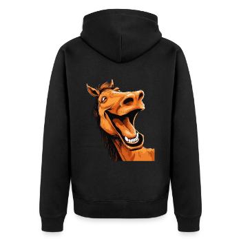 Lachendes Pferd Lustig Witzig Humor Verrückt Ugly - Unisex Premium Bio Zip Hoodie - Schwarz - Hinten - Nico (187cm)