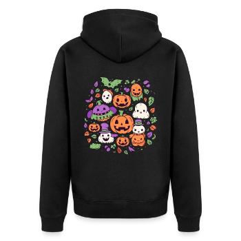 Niedliche Halloween-Kürbisse und -Geister - Unisex Premium Bio Zip Hoodie - Schwarz - Hinten - Nico (187cm)