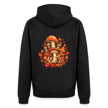 Pilze Herbst Laub Cottage Core - Unisex Premium Bio Zip Hoodie - Schwarz - Hinten - Nico (187cm)