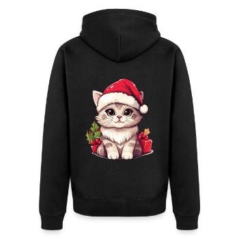 Chat Noël Noël Chat Mignon Dessin Animé - Veste à capuche bio Premium Unisexe - noir - Dos - Nico (187cm)