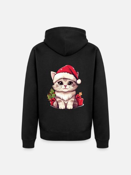 Cat Christmas Christmas Cat Cute Cartoon - Unisex Premium Organic Zip Hoodie - black