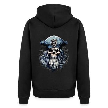 Matrose Totenkopf Totenschädel Kapitän Ahoi Schiff - Unisex Premium Bio Zip Hoodie - Schwarz - Hinten - Nico (187cm)