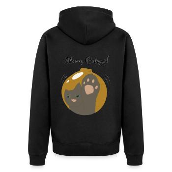 Meowy Catmas gold ball, grey cat - Unisex Premium Organic Zip Hoodie - black - Back - Nico (187cm)