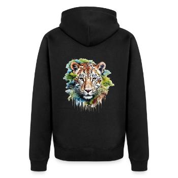 Leopard Raubkatze Natur Wildnis Afrika Safari - Unisex Premium Bio Zip Hoodie - Schwarz - Hinten - Nico (187cm)