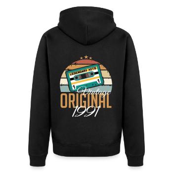 Jahrgang 1991 geboren Original 1991 Geburtstag - Unisex Premium Bio Zip Hoodie - Schwarz - Hinten - Nico (187cm)