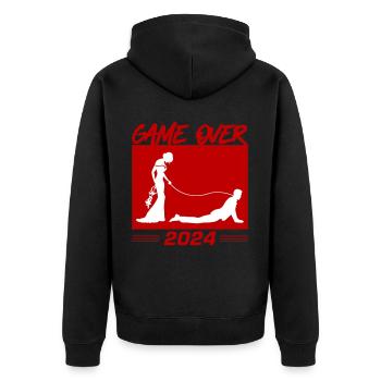 Game Over 2024 Hochzeit - Unisex Premium Bio Zip Hoodie - Schwarz - Hinten - Nico (187cm)