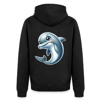 Delfin - Unisex Premium Bio Zip Hoodie - Schwarz - Hinten - Nico (187cm)