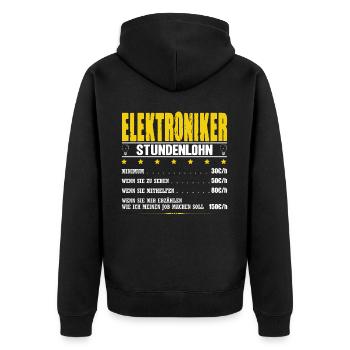 Elektriker Elektromeister Elektroniker Stundenlohn - Unisex Premium Bio Zip Hoodie - Schwarz - Hinten - Nico (187cm)