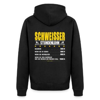 Schweisser Stundenlohn Metallbauer Schweiße - Unisex Premium Bio Zip Hoodie - Schwarz - Hinten - Nico (187cm)