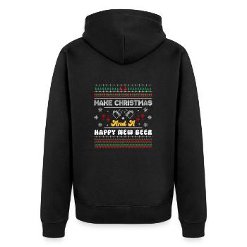 Frohe Weihnachten und ein frohes neues Bier - Bière - Unisex Premium Bio Zip Hoodie - Schwarz - Hinten - Nico (187cm)