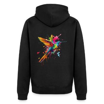 Kolibri Splash Vogel Tier Kunst Aquarell Bunt - Unisex Premium Bio Zip Hoodie - Schwarz - Hinten - Nico (187cm)