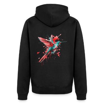Hummingbird Bird Animal Colorful Art Watercolor Splash - Unisex Premium Organic Zip Hoodie - black - Back - Nico (187cm)