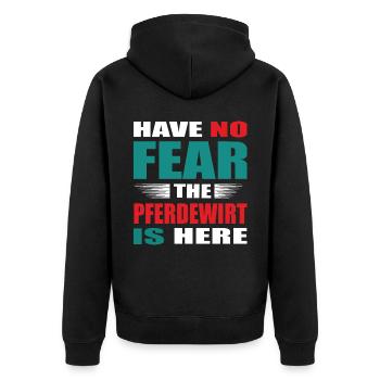 Have no Fear the Pferdewirt is here Outfit - Unisex Premium Bio Zip Hoodie - Schwarz - Hinten - Nico (187cm)