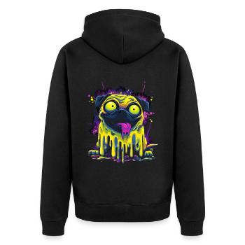 Trippy Psychedelischer Mops Bunter Graffiti Style - Unisex Premium Bio Zip Hoodie - Schwarz - Hinten - Nico (187cm)