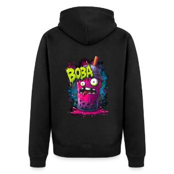 Boba Tea Monster im bunten Graffiti Street Style - Unisex Premium Bio Zip Hoodie - Schwarz - Hinten - Nico (187cm)