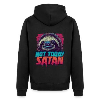Not Today Satan Sloth – Funny Saying - Unisex Premium Organic Zip Hoodie - black - Back - Nico (187cm)