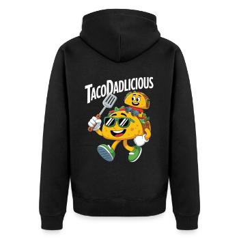 TacoDadlicious Vatertags-Shirt - Unisex Premium Bio Zip Hoodie - Schwarz - Hinten - Nico (187cm)