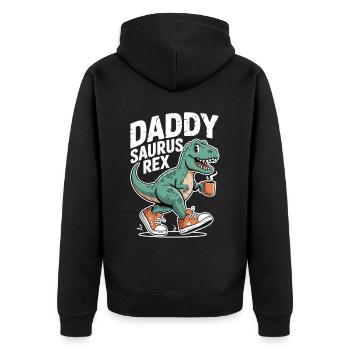 Daddysaurus Rex T-Shirt - Unisex Premium Bio Zip Hoodie - Schwarz - Hinten - Nico (187cm)
