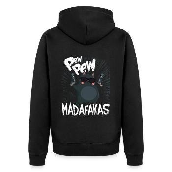 Pew Pew Madafakas Drôle de chat avec dicton - Veste à capuche bio Premium Unisexe - noir - Dos - Nico (187cm)