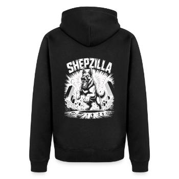 Shepzilla – Retro Rampage - Unisex Premium Bio Zip Hoodie - Schwarz - Hinten - Nico (187cm)