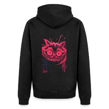 Cheshire Cat Neon – dark crazy cat art - Unisex Premium Organic Zip Hoodie - black - Back - Nico (187cm)