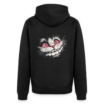 Crazy Cheshire Cat Face – Dark Art Style - Unisex Premium Organic Zip Hoodie - black - Back - Nico (187cm)