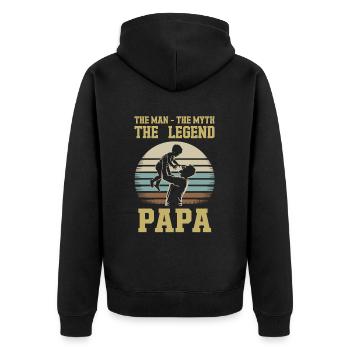 L’Homme, le Mythe, La Légende – Papa - Veste à capuche bio Premium Unisexe - noir - Dos - Nico (187cm)