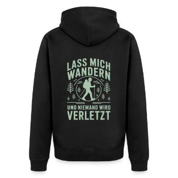 Lass mich wanden und niemand wied verletzt - Unisex Premium Bio Zip Hoodie - Schwarz - Hinten - Nico (187cm)