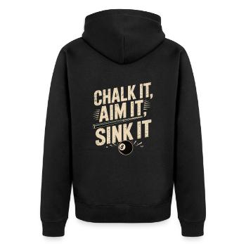 Chalk It, Aim It, Sink It – Billiard Design - Unisex Premium Bio Zip Hoodie - Schwarz - Hinten - Nico (187cm)