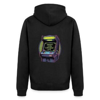 Insert Coin – Continue Life | Retro Gamer Design - Unisex Premium Organic Zip Hoodie - black - Back - Nico (187cm)