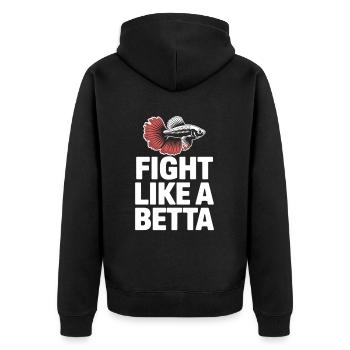Fight like a Beta – Lustiges Fisch-Design - Unisex Premium Bio Zip Hoodie - Schwarz - Hinten - Nico (187cm)