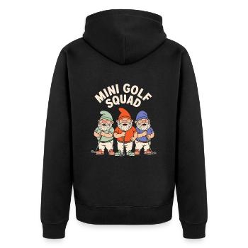 Équipe de minigolf – 3 nains en action - Veste à capuche bio Premium Unisexe - noir - Dos - Nico (187cm)