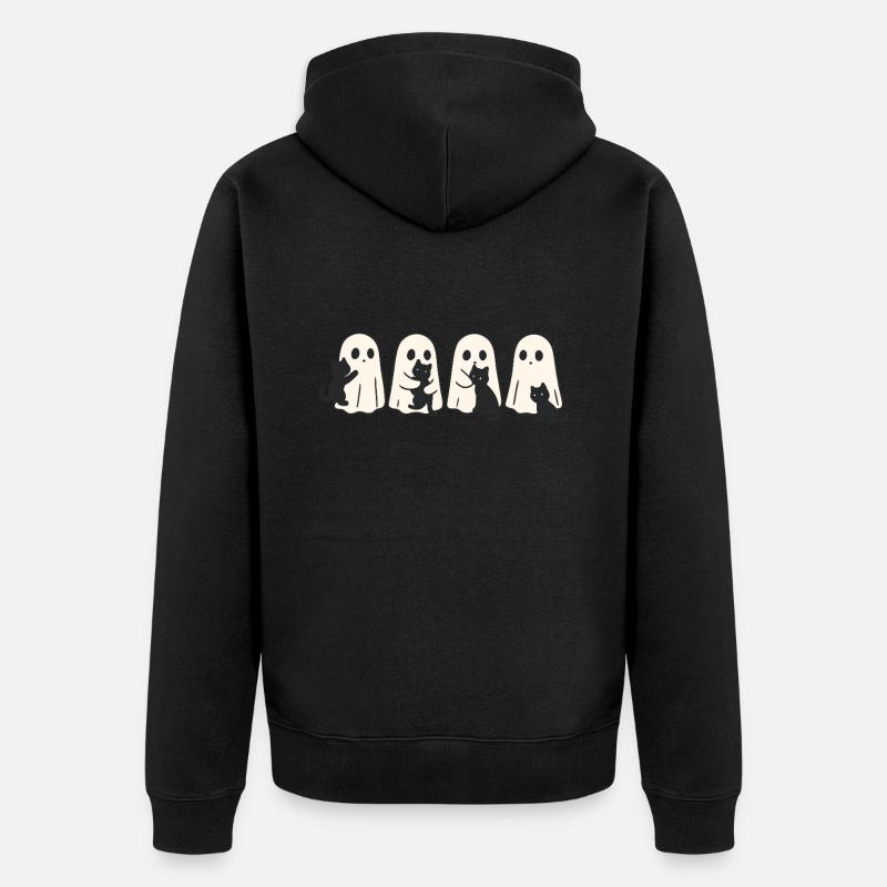 Geist & Katze – Halloween Fun - Unisex Premium Bio Zip Hoodie - Schwarz