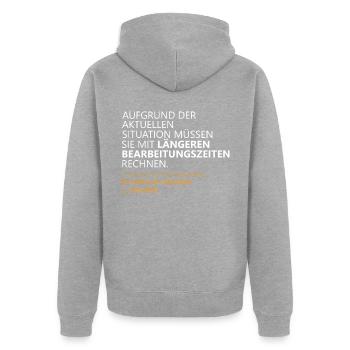 Home Office länge Bearbeitungszeit - Unisex Premium Bio Zip Hoodie - Grau meliert - Hinten - Nico (187cm)