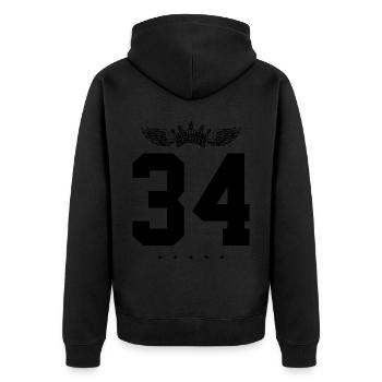 34 Zahl Krone - Unisex Premium Bio Zip Hoodie - Schwarz - Hinten - Nico (187cm)