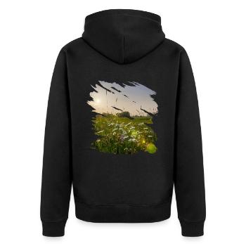 Malerische Blumenwiese in Sonnenstrahlen - Unisex Premium Bio Zip Hoodie - Schwarz - Hinten - Nico (187cm)