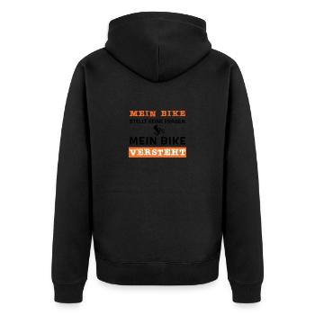 Mein Bike stellt keine Fragen, mein Bike versteht - Unisex Premium Bio Zip Hoodie - Schwarz - Hinten - Nico (187cm)