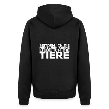 Seitdem Ich Die Menschen Kenne Liebe Ich Die Tiere - Unisex Premium Bio Zip Hoodie - Schwarz - Hinten - Nico (187cm)