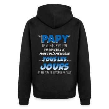 Papy Merci D'être Là Cadeau Tendre Grand-Père - Veste à capuche bio Premium Unisexe - noir - Dos - Nico (187cm)
