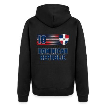 Dominican Republic Football Team - Unisex Premium Organic Zip Hoodie - black - Back - Nico (187cm)