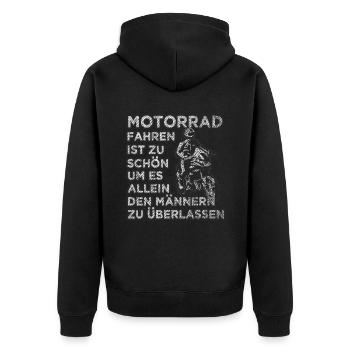 Motorradfahrerin Motorrad Fahrerin - Unisex Premium Bio Zip Hoodie - Schwarz - Hinten - Nico (187cm)