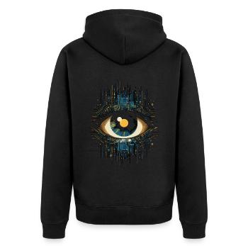 Auge Elektronik - Unisex Premium Bio Zip Hoodie - Schwarz - Hinten - Nico (187cm)