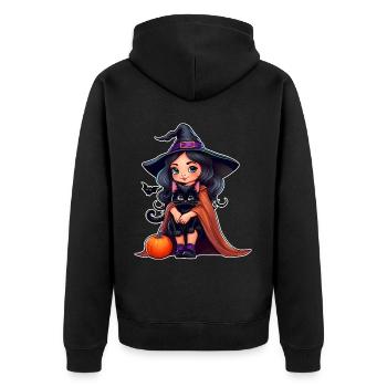 Cute witch with black cat and pumpkin - Unisex Premium Organic Zip Hoodie - black - Back - Nico (187cm)
