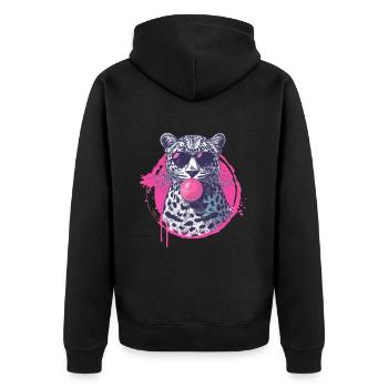 Leopard with sunglasses and pink bubblegum - Unisex Premium Organic Zip Hoodie - black - Back - Nico (187cm)