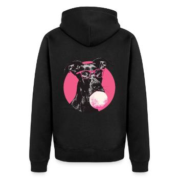 Deutsche Dogge mit Brille und Kaugummi - Unisex Premium Bio Zip Hoodie - Schwarz - Hinten - Nico (187cm)