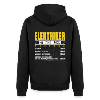 Elektriker Stundenlohn Elektromeister Elektroniker - Unisex Premium Bio Zip Hoodie - Schwarz - Hinten - Nico (187cm)